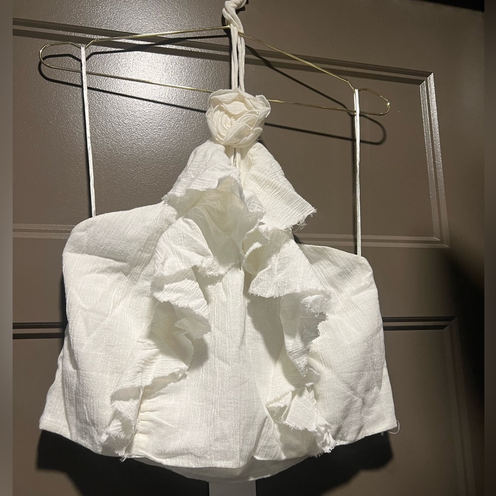 Zara Textured Ruffled Halter Top